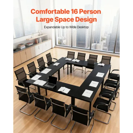 Conference Table, Set of 6, 1400 mm Office Meeting Table for 16 Person, Flexible Combination Desk Set, Modern Rectangle Meeting 