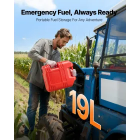 VEVOR Fuel Container, 19 L, Gas Tank with Spout & Clear Scale, 15 L/min Max Flow Rate, Secure & Leak-proof, Portable Flat Fluid 