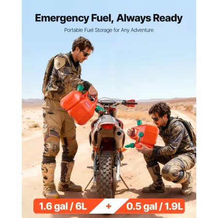 Fuel Container, 6 L, Fuel Tank with Spout & 1.9 L Extra Oil Container, 5.5 L/min Max Flow Rate, Leak-proof and Portable Flat Flu
