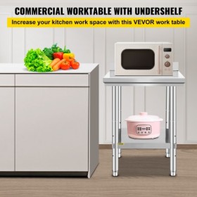 Work Table 24 x 24 x 34 Inches NSF Stainless Steel Work Table for Commercial Kitchen Prep Workbench 60X60X88cm with Lower Shelf