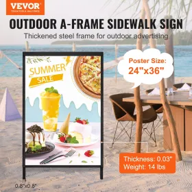 A Frame Sidewalk Sign, 24x36 Inch Heavy Duty Slide-in Signboard Holder, Double-Sided Folding Sandwich Board Signs, Steel