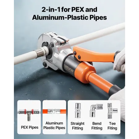 VEVOR Hydraulic Pipe Crimping Tool, PEX & Aluminium-Plastic Tube Fittings Crimper med U16 U20 U25 U32 kæber & bæretaske, Pres