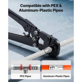 VEVOR Pipe Crimping Tool Kit, PEX & Aluminum-Plastic Tube Crimper with TH12 TH16 TH20 TH26 TH32 Jaws & Bendable Handle, Compact 