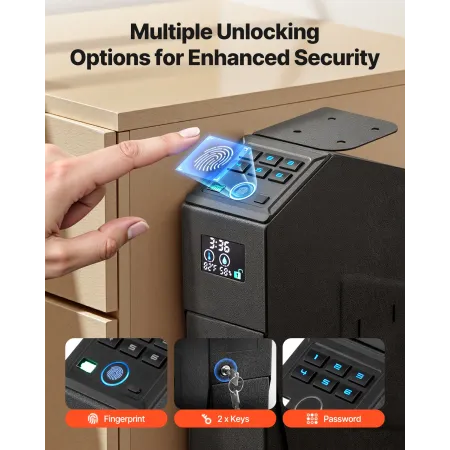 VEVOR Gun Safe, Slider Handgun Gun Safe with Screen, Fingerprint/Password/Key, 3-Way Quick Access Firearm Case Box with LED for 