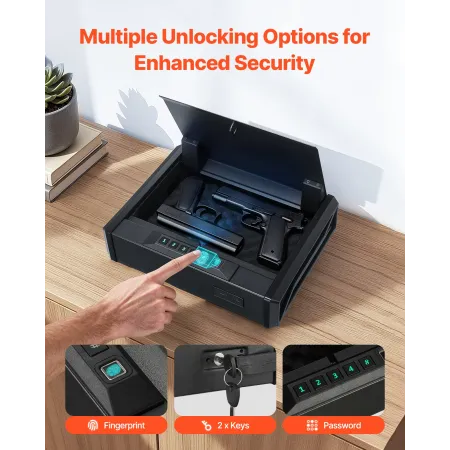 Gun Safe, Heavy Duty Handgun Safe with Fingerprint/Password/Key, 3-Way Quick Access Firearm Case Box with Lighting for 2 Pistols