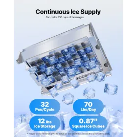 Commercial Ice Maker Machine, 40.82 kg/24h with 5.44kg Storage, 32 Cubes per Cycle, Stainless Steel Freestanding & Countertop Ic