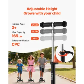 Kick Scooter for Kids Ages 3+, 3-Wheel Toddler Scooter with Light-Up Wheels, Adjustable Height Handlebar, Wide Anti-Slip Deck, L