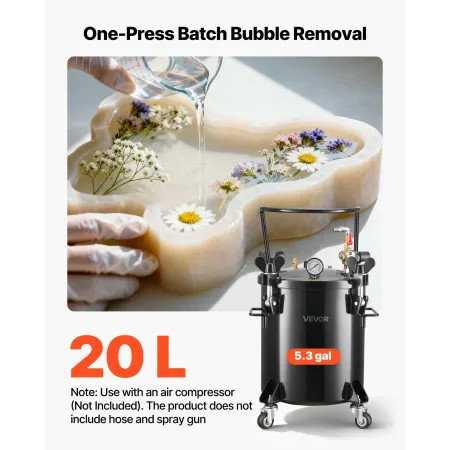 VEVOR Pressure Pot Paint Tank, 20 L Heavy Duty Steel Pressure Pot Tank, Spray Paint Pressures Pots with Three Quick-Connect Coup