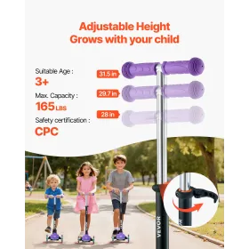 VEVOR Kick Scooter til børn i alderen 3+, 3-hjulet småbørnsscooter med lette hjul, justerbart højdestyr, bred anti-skrid D