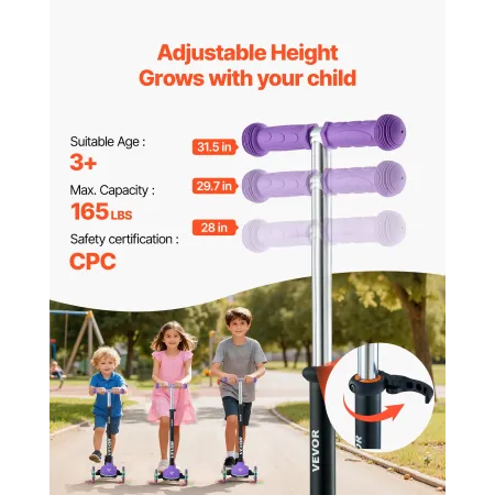 Kick Scooter for Kids Ages 3+, 3-Wheel Toddler Scooter with Light-Up Wheels, Adjustable Height Handlebar, Wide Anti-Slip Deck, L