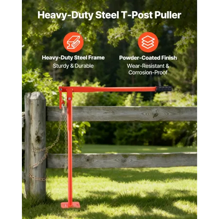 91.4 cm T Post Puller, Heavy Duty Steel Fence Post Puller, 300 kg Load Capacity, Labor-Saving T-Post Remover Tool for Round Fenc