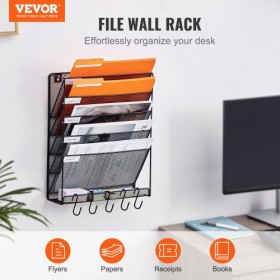 File Wall Rack Mesh Wall File Holder 1-Piece 6 Pockets for Office/School