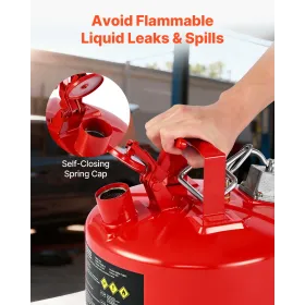 Safety Gas Can, 9.5 L Type II Red Safety Can for Gasoline with Stainless Steel Flame Arrester, Self-Closing Lid, and Flexible Me