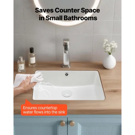 VEVOR undermonteret badeværelsesvask, 470 x 335 mm Rektangulær hvid keramisk karvask med overløbshul, under Counter Drop in Mod