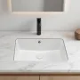 Undermount Bathroom Sink, 470 x 335 mm Rectangular White Ceramic Vessel Sink with Overflow Hole, Under Counter Drop in Modern La