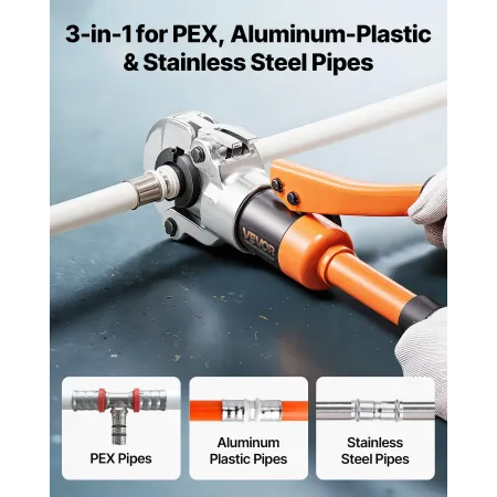 VEVOR Hydraulisk rørpresseværktøj, multifunktionel rørfittingspresser med TH16 TH20 TH26 TH32 kæber til PEX & Aluminium-Plas