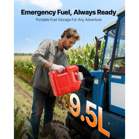 VEVOR Fuel Container, 9.5 L, Gas Tank with Spout & Clear Scale, 15 L/min Max Flow Rate, Secure & Leak-proof, Portable Flat Fluid