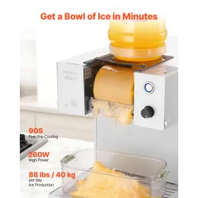 VEVOR Snowflake Ice Machine, 40KG/24H Snowflake Ice Maker, Ice-shaver Machine med rustfrit stål klinge, Elektrisk Snow Cone Mak