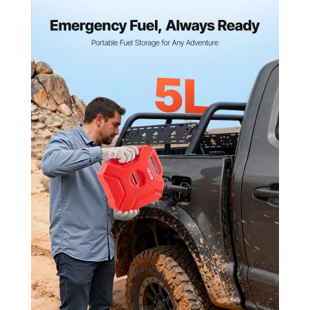 VEVOR Fuel Container, 5 L, Gas Can with Spout and Lockable Bracket, 15 L/min Max Flow Rate, Secure & Leak-proof, Portable Flat F