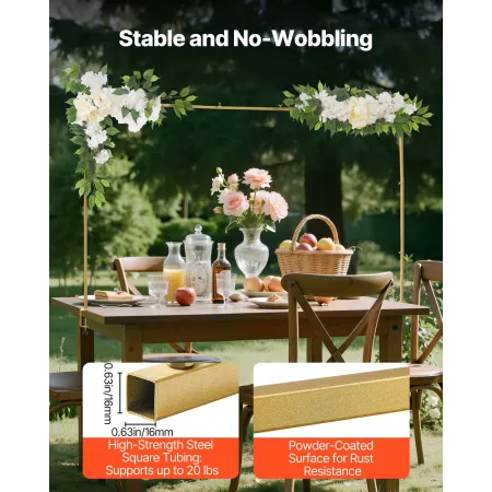 VEVOR Over the Table Rod Stand with Clamps, Adjustable 71-249 cm Length & 33-106 cm Height, Table Arch Stand with Floral Accesso