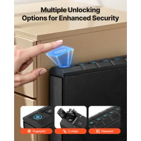 VEVOR Gun Safe, Slider Handgun Gun Safe with Fingerprint/Password/Key, 3-Way Quick Access Firearm Case Box with Lighting for 1 P