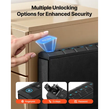 VEVOR Gun Safe, Slider Handgun Gun Safe with Fingerprint/Password/Key, 3-Way Quick Access Firearm Case Box with Lighting for 1 P
