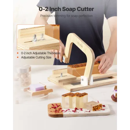 VEVOR Soap Cutter, 0-2 inch Adjustable Thickness, Wood Soap Slicer with Stainless Steel Adjustable Wire Tension, with Extra Wire
