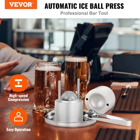 Ice Ball Press, 2.4" Ice Ball Maker, Aircraft Al Alloy Ice Ball Press Kit for 60mm Ice Sphere, Ice Press with Tong and Drip
