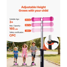 VEVOR Kick Scooter til børn i alderen 3+, 3-hjulet småbørnsscooter med lette hjul, justerbart højdestyr, bred anti-skrid D