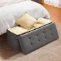 VEVOR Foldable Storage Ottoman Bench, End of Bed Bench with Side Bags, Folding Upholstered Storage Chest Supports 660 lbs, Linen
