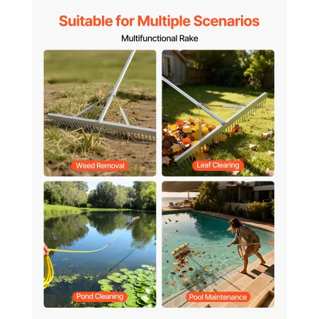 VEVOR Landscape Rake, 914 mm Wide Head 2590 mm Handle, Large Heavy Duty Aluminum Landscaping Leaf Rake Tool, Asphalt Level for L