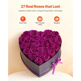 Forever Flowers, 27 Preserved Roses in Heart Shape Box, Eternal Flowers Immortal Bouquet Birthday Present for Women Her Wife Mot