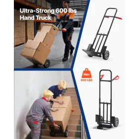 Hand Truck, 272 kg Load Capacity, Heavy-Duty Hand Truck Dolly with Wheels & Telescoping Handle, Portable Trolley Dolly with Tie-