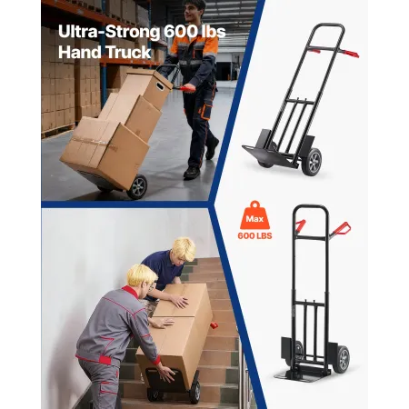 VEVOR Hand Truck, 272 kg Load Capacity, Heavy-Duty Hand Truck Dolly with Wheels & Telescoping Handle, Portable Trolley Dolly wit