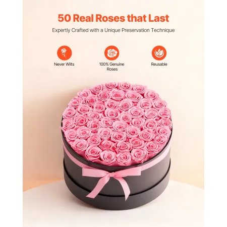 VEVOR Forever Flowers, 50 Preserved Roses in a Box, Eternal Flowers Immortal Bouquet Birthday Present for Delivery Prime Women H