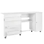 Folding Sewing Table, Multipurpose Sewing Machine Table with Cabinet, Compact Design, Wheels, Wooden Pegs, Storage Trays and She
