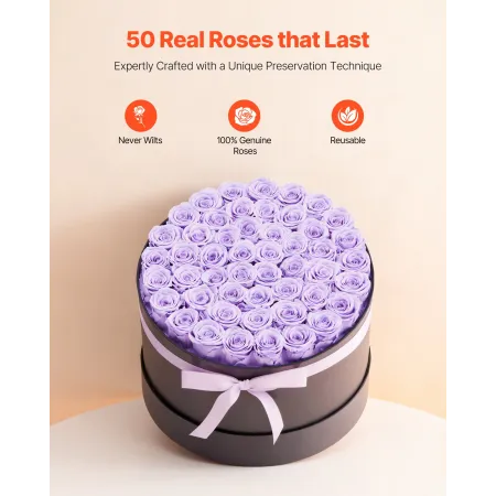 VEVOR Forever Flowers, 50 Preserved Roses in a Box, Eternal Flowers Immortal Bouquet Birthday Present for Women Her Wife Mothers