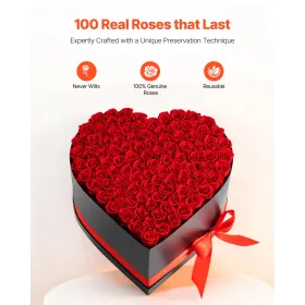 VEVOR Forever Flowers, 100 Preserved Roses in a Heart Shape Box, Eternal Flowers Immortal Bouquet Birthday Present for Women Her