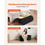 Oval Storage Ottoman Bench, Foldable Teddy Fleece End of Bed Bench, Folding Upholstered Bed Ottoman Chest with Large Storage Spa