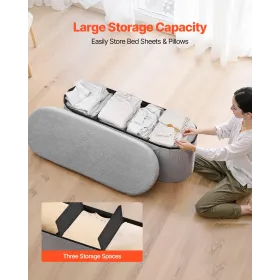 Oval Storage Ottoman Bench, Foldable Teddy Fleece End of Bed Bench, Folding Upholstered Bed Ottoman Chest with Large Storage Spa