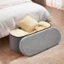Oval Storage Ottoman Bench, Foldable Teddy Fleece End of Bed Bench, Folding Upholstered Bed Ottoman Chest with Large Storage Spa