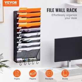 Filvægstativ Mesh Wall File Holder 1-stykke 10 Lommer til kontor/skole