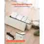 VEVOR Foldable Storage Ottoman Bench, End of Bed Bench with Side Bags, Folding Upholstered Storage Chest Supports 660 lbs, Linen
