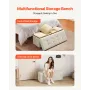 VEVOR Foldable Storage Ottoman Bench, End of Bed Bench with Side Bags, Folding Upholstered Storage Chest Supports 660 lbs, Linen