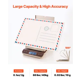 Digital Shipping Postal Scale, 2 g High Accuracy, 40 kg Postal Scale with Hold/Tare/Auto-off Function, Flip Holder Design & Easy