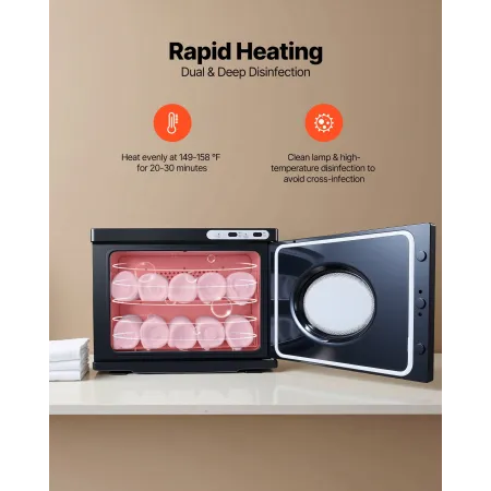 VEVOR Hot håndklædevarmer, 23L stort håndklædevarmerskab med gennemsigtigt vindue, klips og stativer i rustfrit stål, holder 36