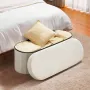 VEVOR Oval Storage Ottoman Bench, Foldable Teddy Fleece End of Bed Bench, Folding Upholstered Bed Ottoman Chest with Large Stora