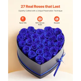 Forever Flowers, 27 Preserved Roses in a Heart Shape Box, Eternal Flowers Immortal Bouquet Birthday Present for Women Her Wife M