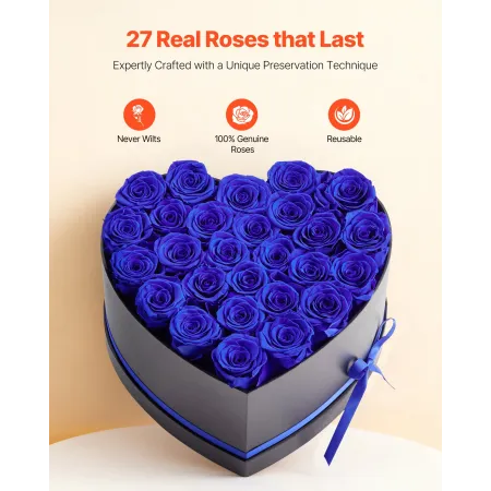 Forever Flowers, 27 Preserved Roses in a Heart Shape Box, Eternal Flowers Immortal Bouquet Birthday Present for Women Her Wife M