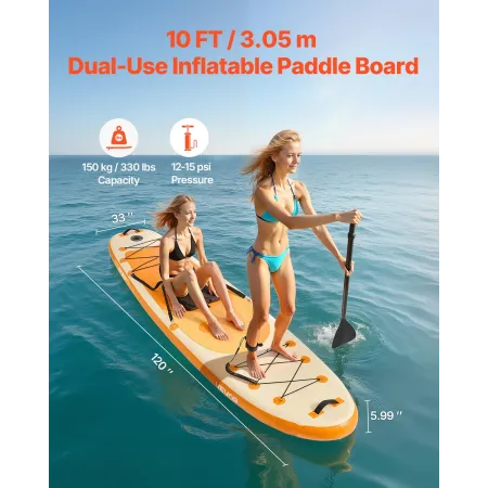 oppusteligt paddleboard med sæde, 3,05 m x 84 cm x 15 cm bredt